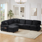 U-Shaped Upholstered Sectional Sofa with Movable Ottoman