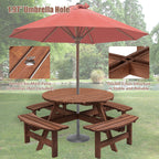 8 Person Wooden Picnic Table with Umbrella Hole - Brown