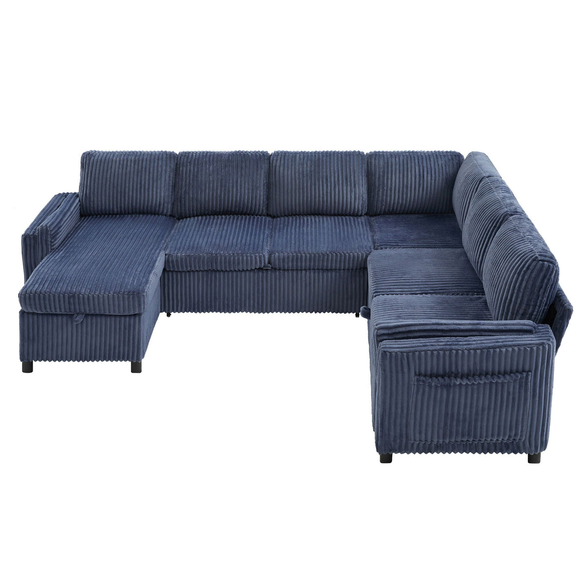 Convertible U-Shaped Sectional Sofa Bed with USB Ports and Storage – Black, Dark Gray, Blue