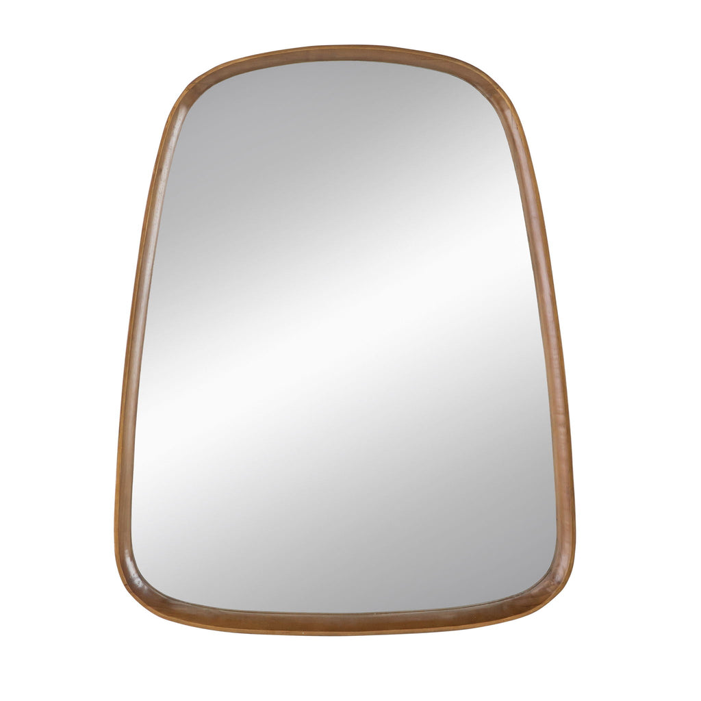 Irregular Wood Frame Wall Mirror with Curved Edges - Brown