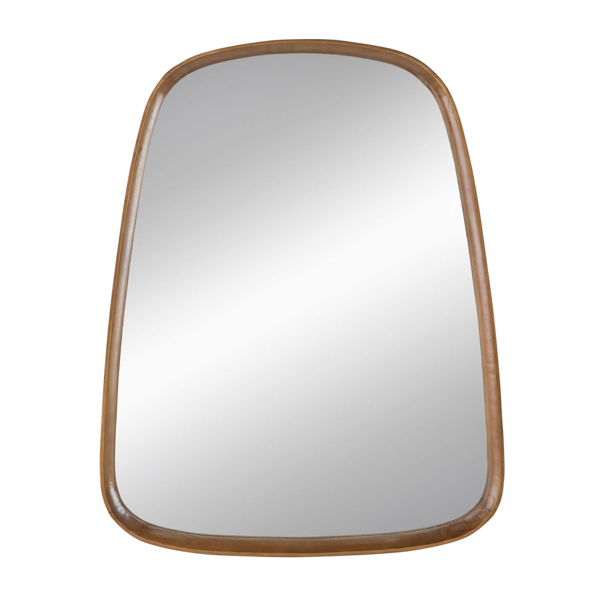 Irregular Wood Frame Wall Mirror with Curved Edges - Brown
