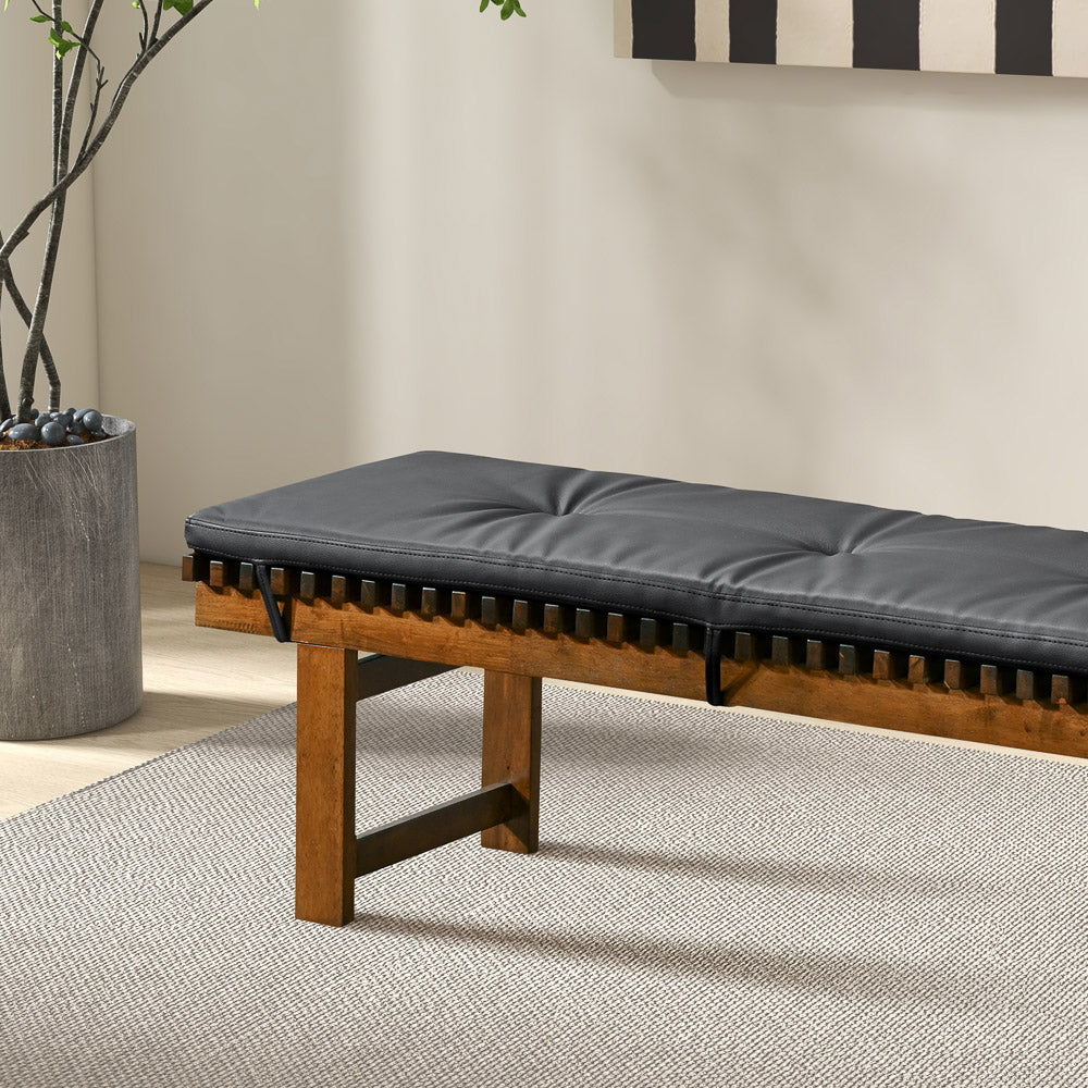 Black Upholstered Bench with Solid Wood Frame - Lucia