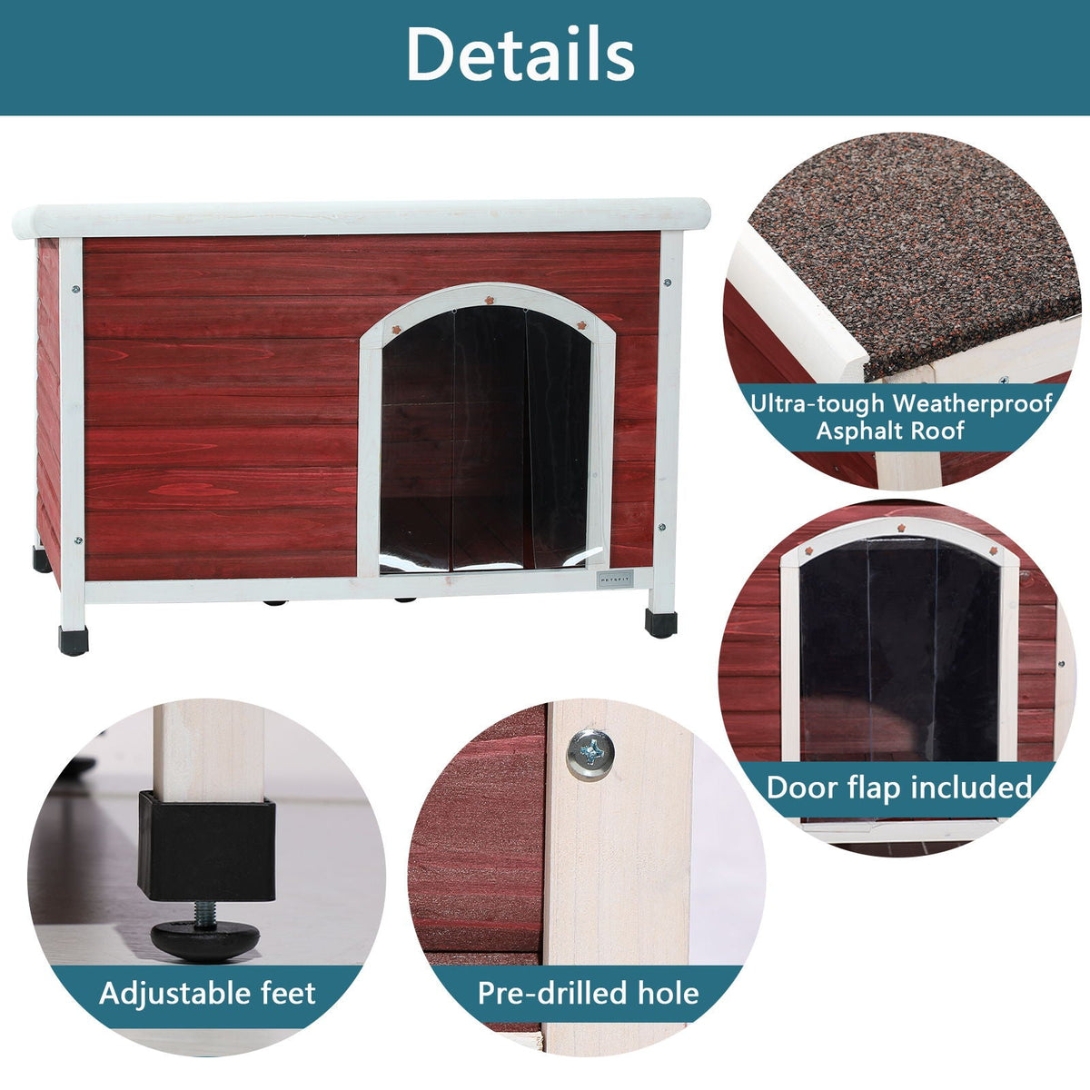 Medium Wooden Outdoor Dog House with Waterproof Roof and Elevated Floor - Dark Gray or Dark Red