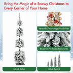 Pre-Flocked Pencil Christmas Trees 4 Pack with Easy Setup - White Flocked