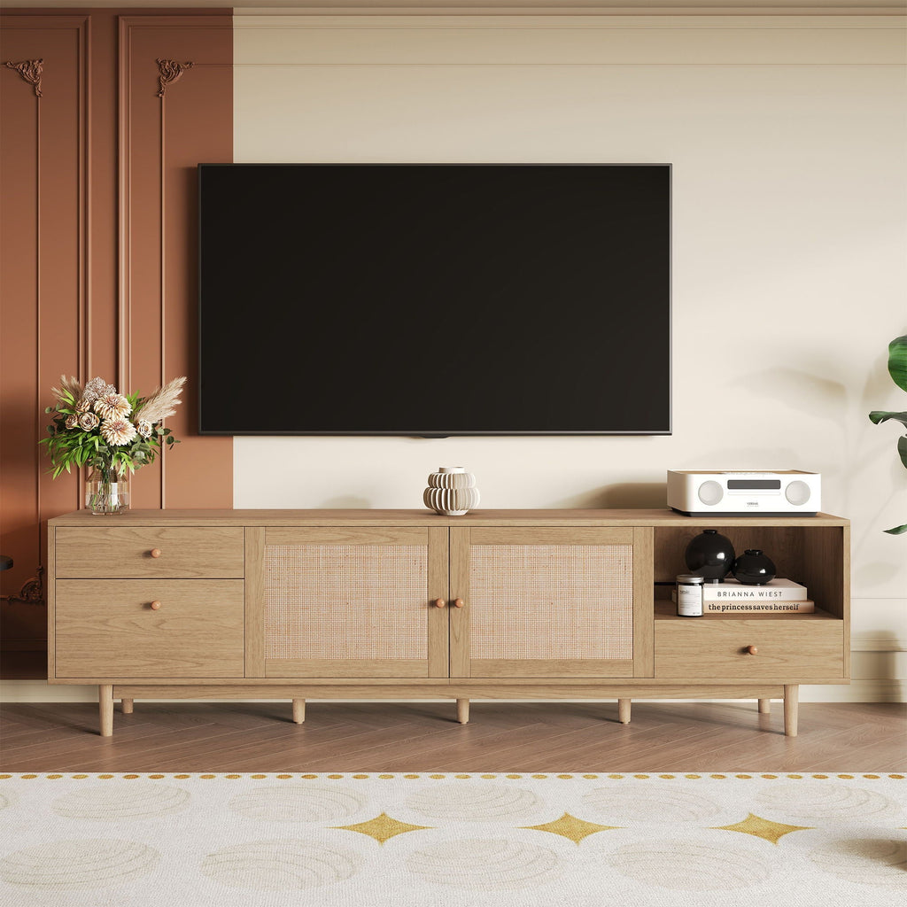 Natural Rattan Door TV Stand with Storage - Natural