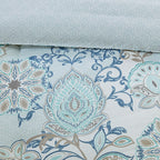 8 Piece Cotton Floral Reversible Comforter Set with Decorative Pillows - Blue