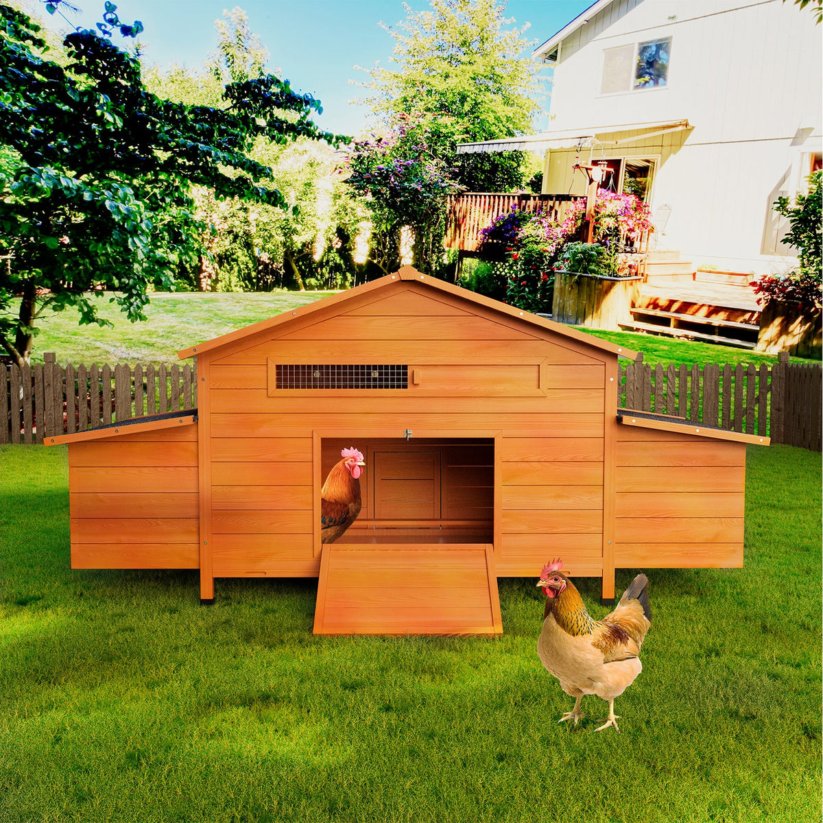 70" Large Wooden Chicken Coop with Nesting Boxes - Brick Red
