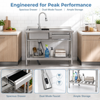 Stainless Steel Utility Sink with Pull-Out Faucet - Silver