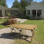 Multi-Function Wooden Foldable Patio Dining Table with Roll-Up Top - Natural