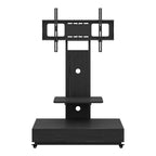 Mobile TV Cart with Push Pull Drawer and Lockable Wheels - Black or Light Brown