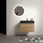 Natural Oak Bathroom Vanity with Floating Quartz Sink - Light Brown