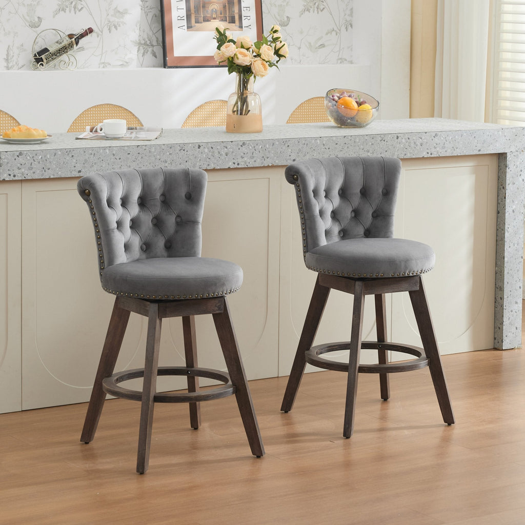 26" Counter Height Bar Stools with 360° Swivel - Gray
