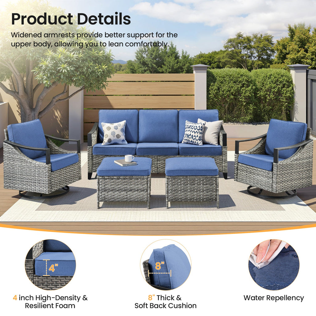 73.4" Wide Outdoor Wicker Sofa with High-Resilience Cushions - Natural
