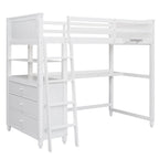 Twin Loft Bed with Drawers and Desk - White