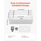 Farmhouse Sink Undermount Kitchen Single Bowl with Extra-Large Basin - White