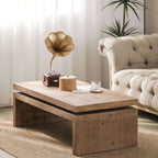 Rectangular Coffee Table with Modern Floating Top Design - Light Brown or Black