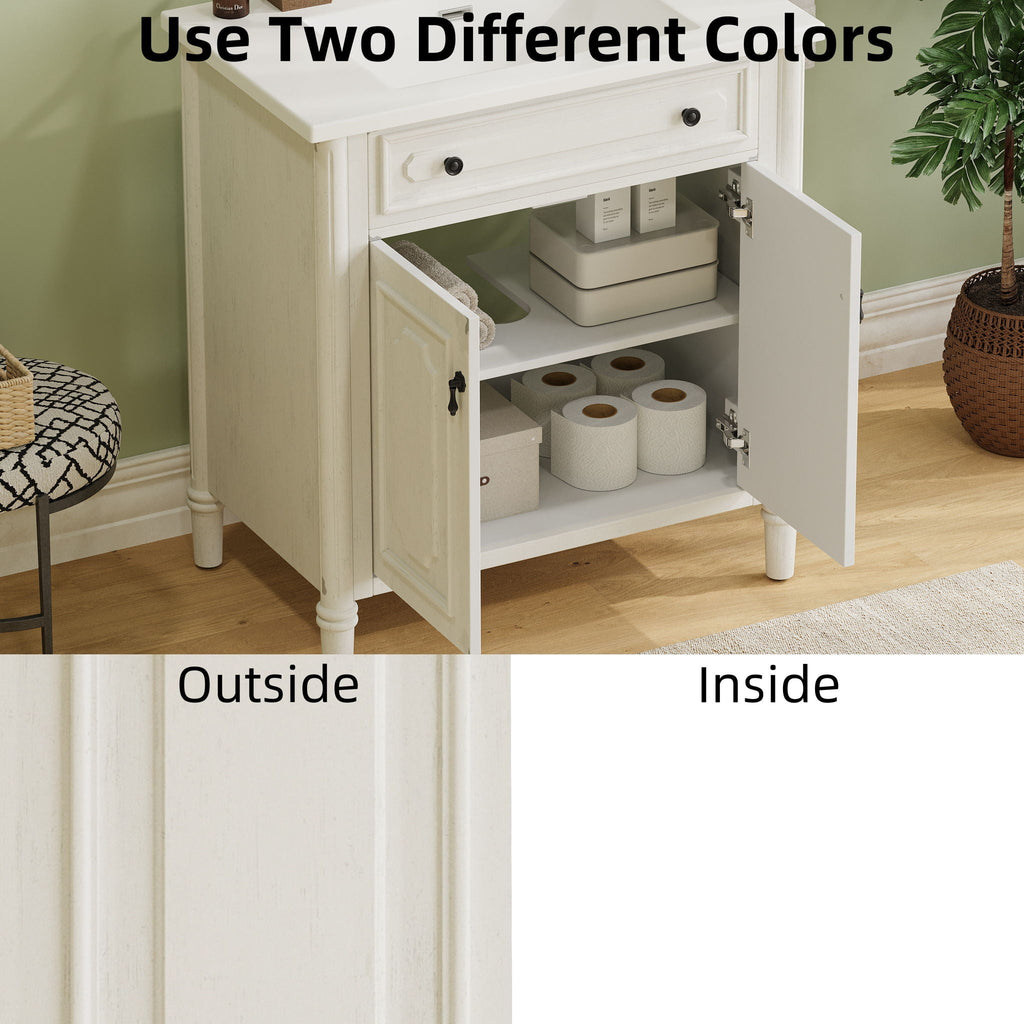 Vintage Bathroom Vanity With Sink and Soft-Close Doors - Dark Gray or White