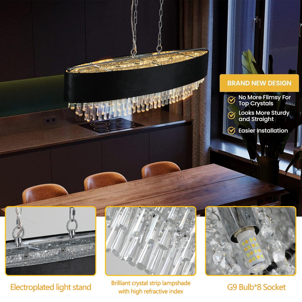 39" Modern Crystal Chandelier with Black Velvet Shade