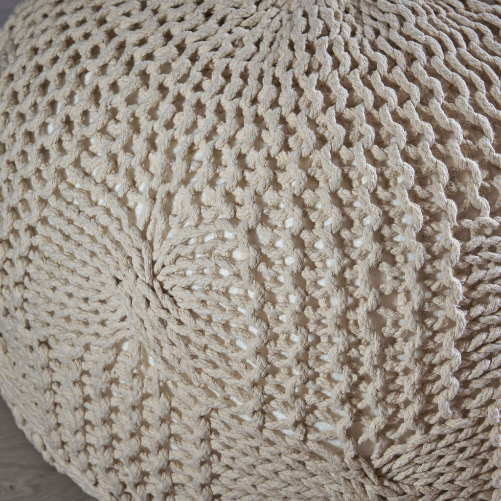 Knitted Round Pouf with Polystyrene Bead Fill - Beige or Dark Gray