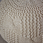 Knitted Round Pouf with Polystyrene Bead Fill - Beige or Dark Gray