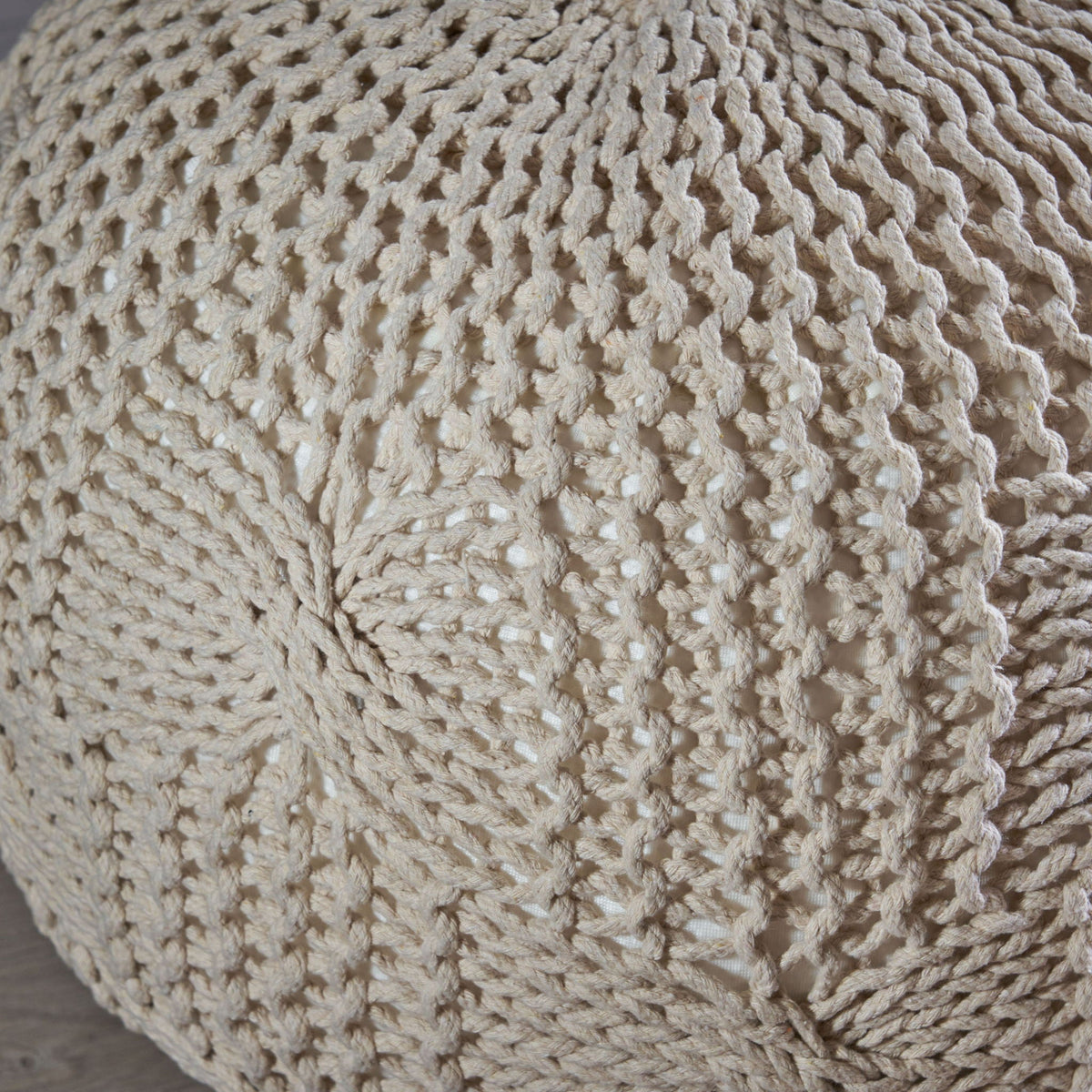 Knitted Round Pouf with Polystyrene Bead Fill - Beige or Dark Gray