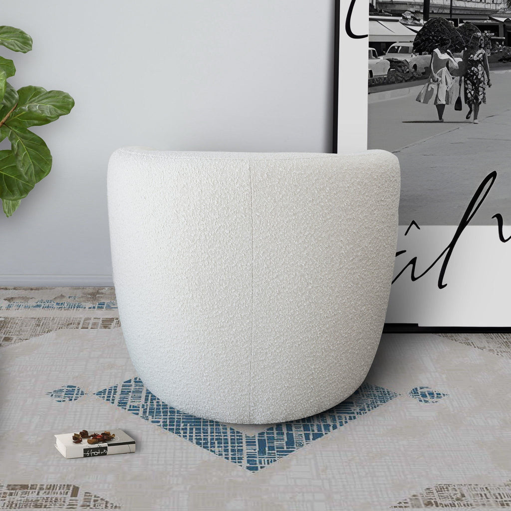 White Lounge Chair with Boucle Upholstery - Fully Padded Back