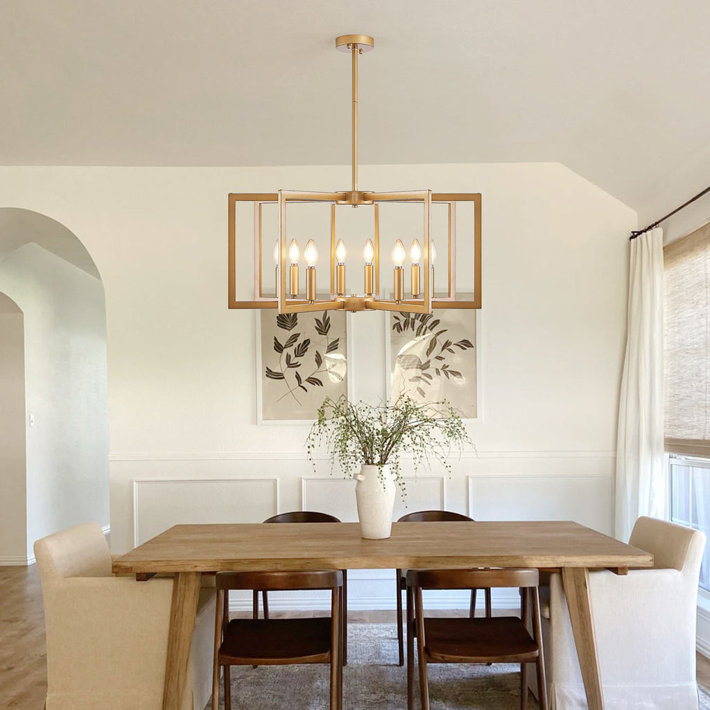Modern Golden Geometric 8-Light Chandelier with Adjustable Suspension - Gold