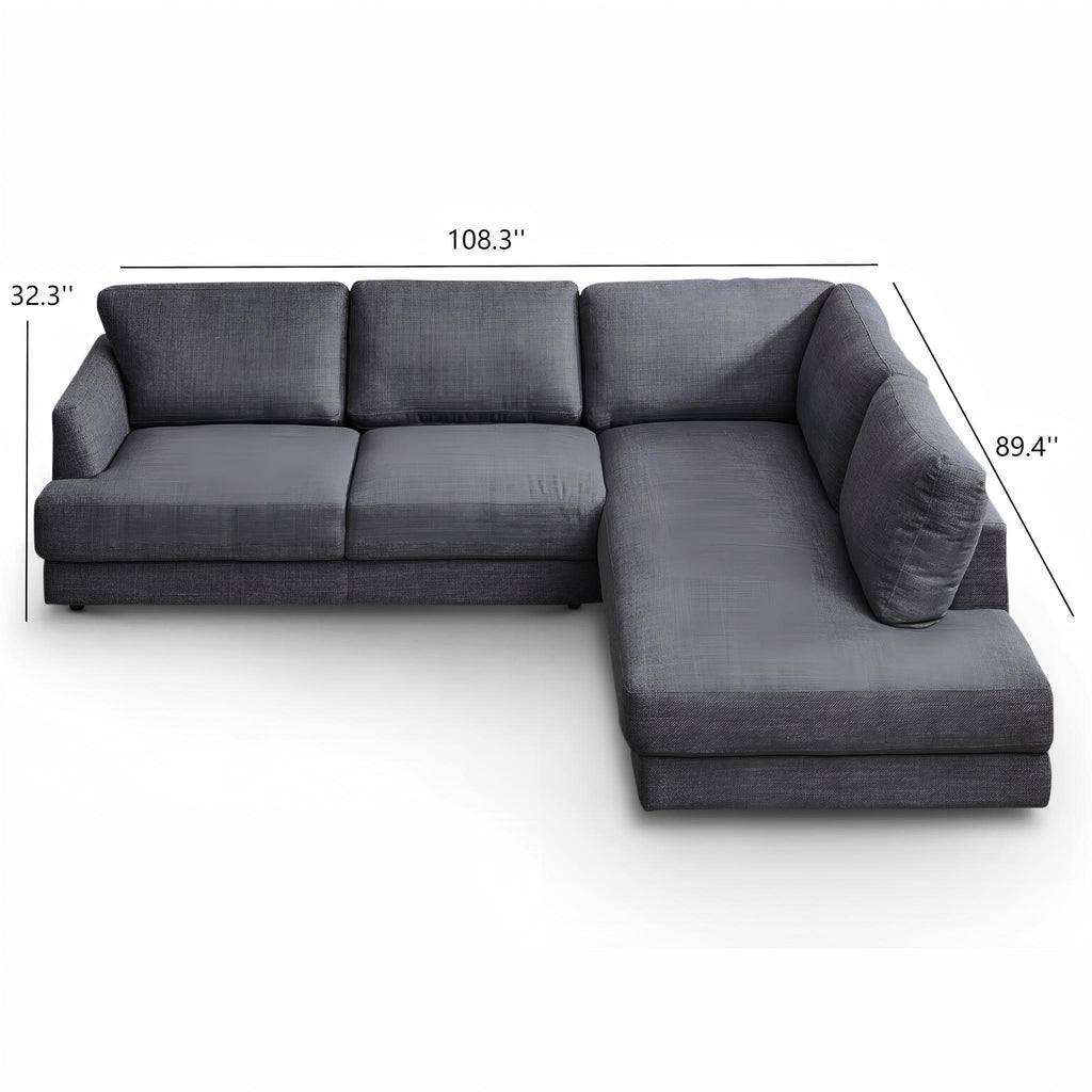 Comfortable Cozy Sectional Sofa with Solid Wood Frame - Pearl Silver or Dark Gray