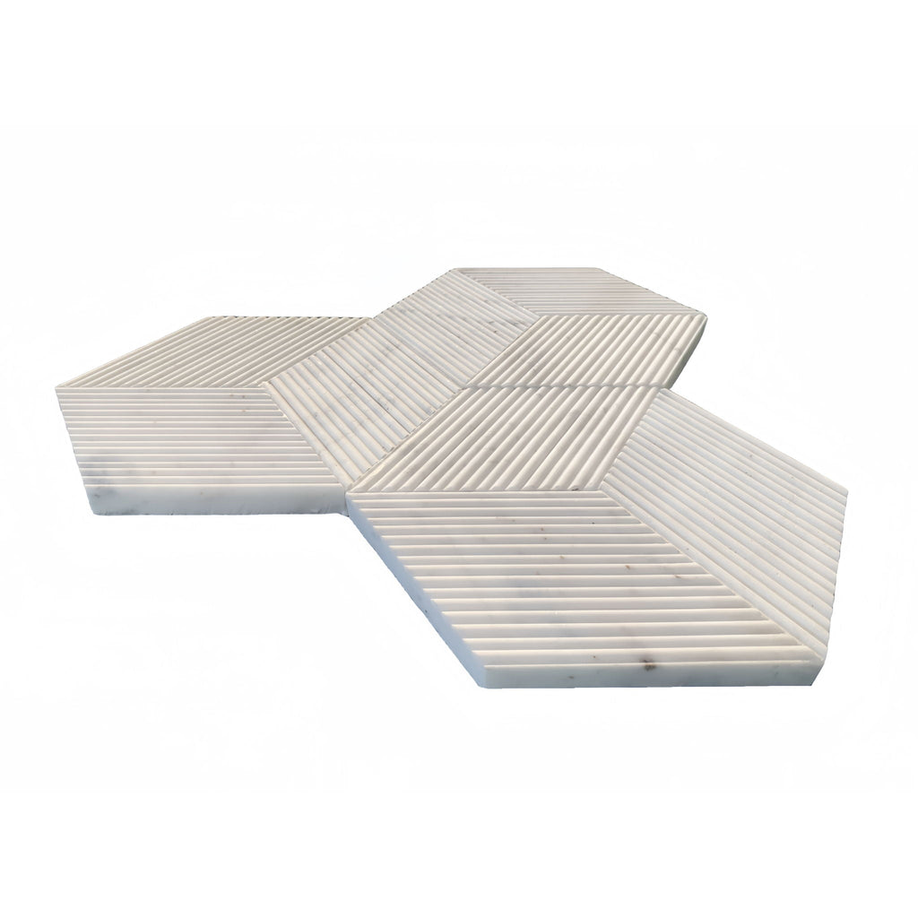 Hexagon Natural Stone Marble Decorative Tile Set with 3D Fluted Texture - Gray or White