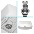 Ceramic Farmhouse Sink Apron Front Single Bowl with Arch Edge - White
