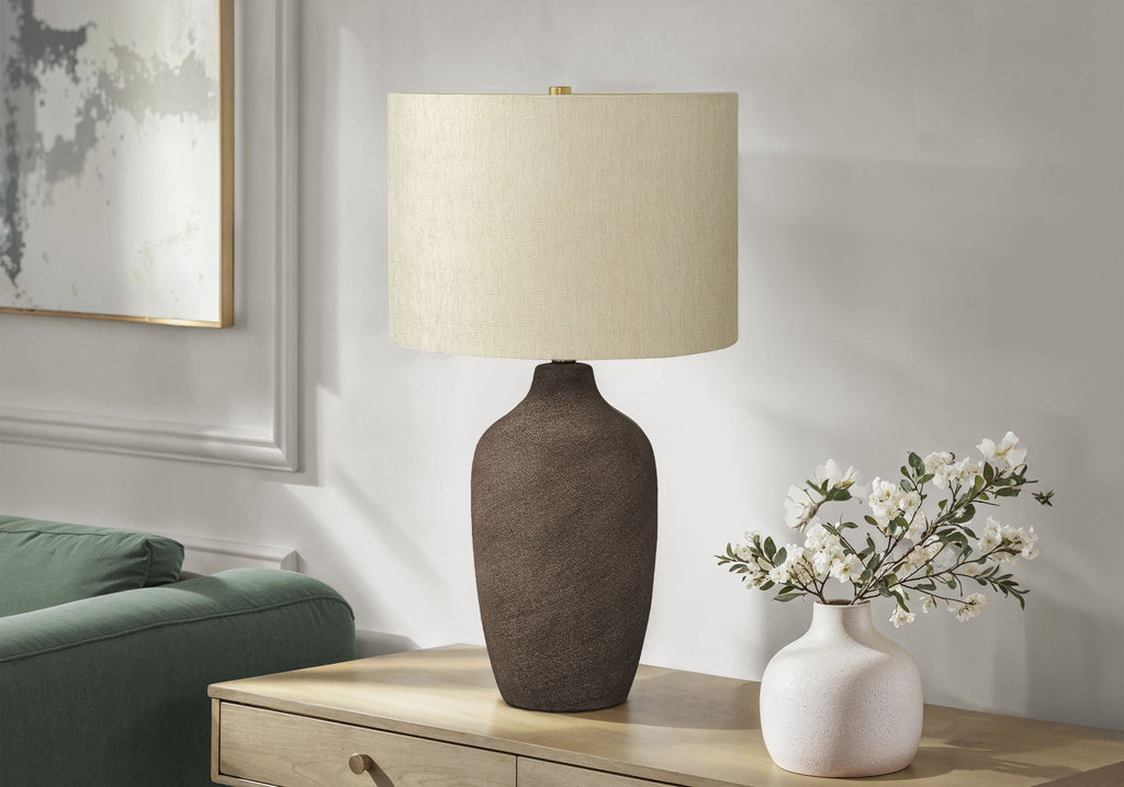Gray Ceramic Table Lamp with Linen Shade - Contemporary Table Lamp