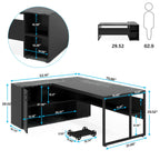 L-Shaped Executive Desk with Cabinet Storage - Dark Gray or Black