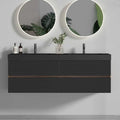 Grace 60" Wall-Mounted Bathroom Vanity with Storage - Walnut & Black Granite