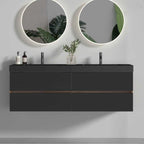 Grace 60" Wall-Mounted Bathroom Vanity with Storage - Walnut & Black Granite