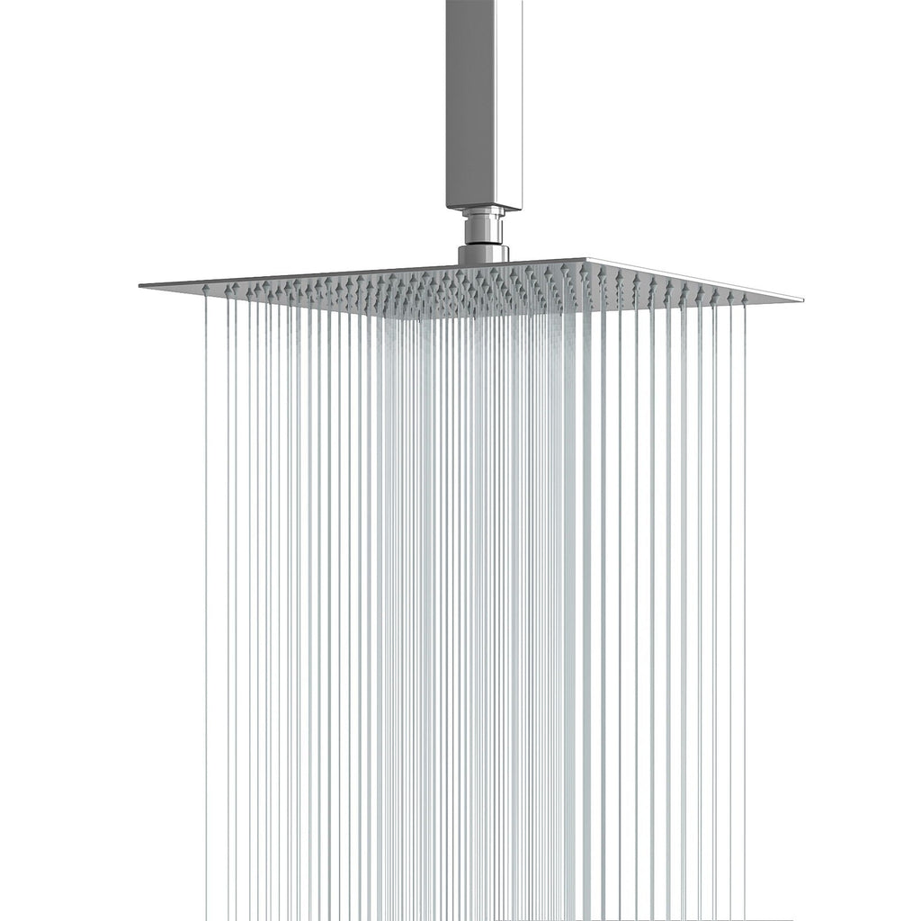 Ultra Thin Square Rainfall Shower Head with 12" Coverage - Gray or Pearl Silver