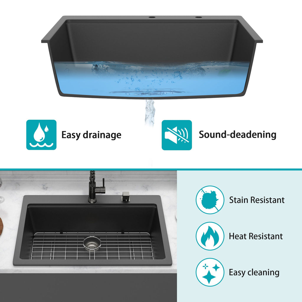 Granite Composite Quartz Kitchen Sink with Workstation - Drop In - Black or White