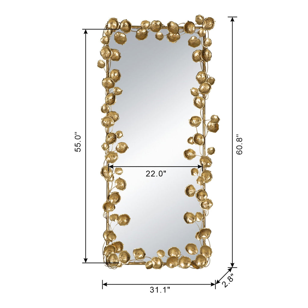 Full Length Floor Mirror with Gold Leaf Accents - Gold