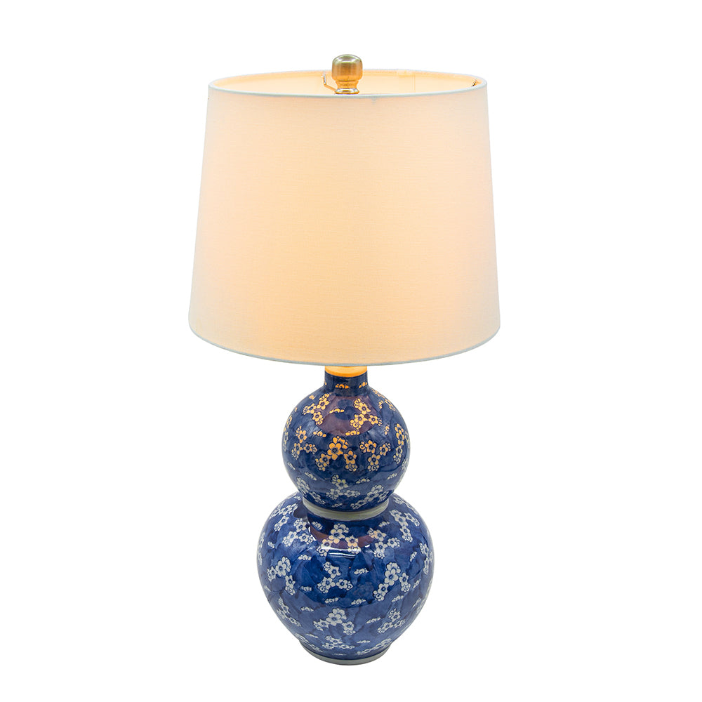 Blue and White Ceramic Vase Table Lamp with White Linen Shade - 25.7" High