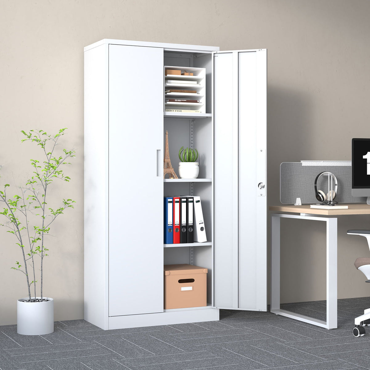 Heavy Metal Garage Storage Cabinet with Locking Doors - Black or White