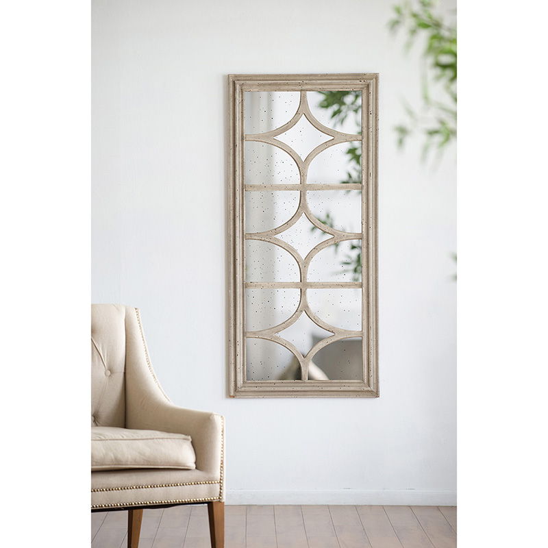 Rectangular Wall Mirror with Distressed Frame - Cream