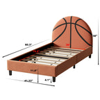 Basketball Design Upholstered Twin Platform Bed with Sport Style Headboard - Orange