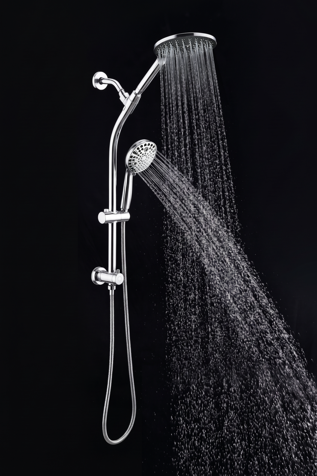 High Pressure Dual Shower Head Set with Adjustable Slide Bar - Silver