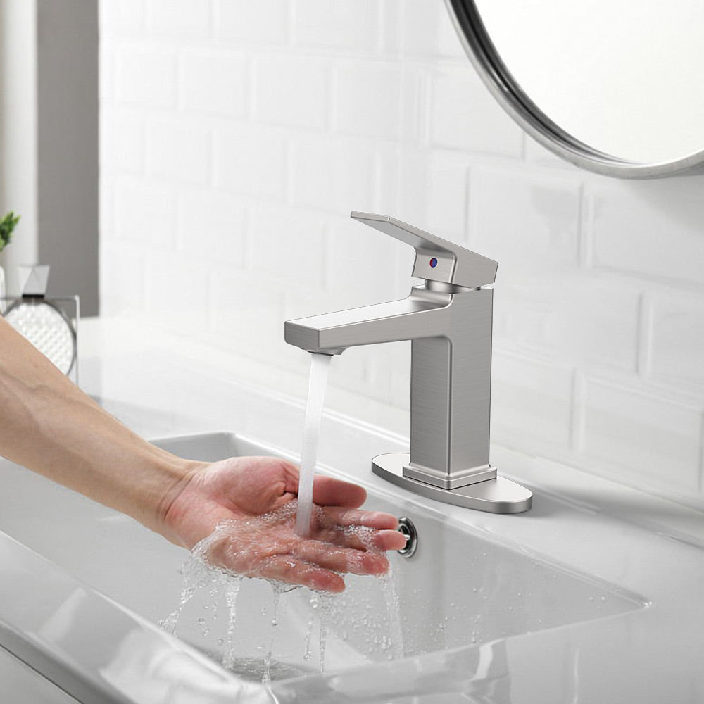 Brushed Nickel Single Handle Bathroom Faucet with Deck - Brushed Nickel