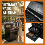 43-Inch Stainless Steel BBQ Grill with Soft-Closing Hinges - Black