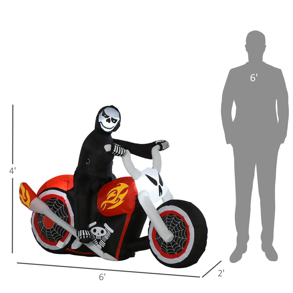 6' Halloween Inflatable Grim Ghost Biker with LED Lights - White