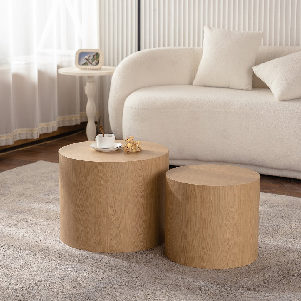 Nesting Coffee Table Set of 2 Round Wooden Tables with Space-Saving Design - Multiple Colors