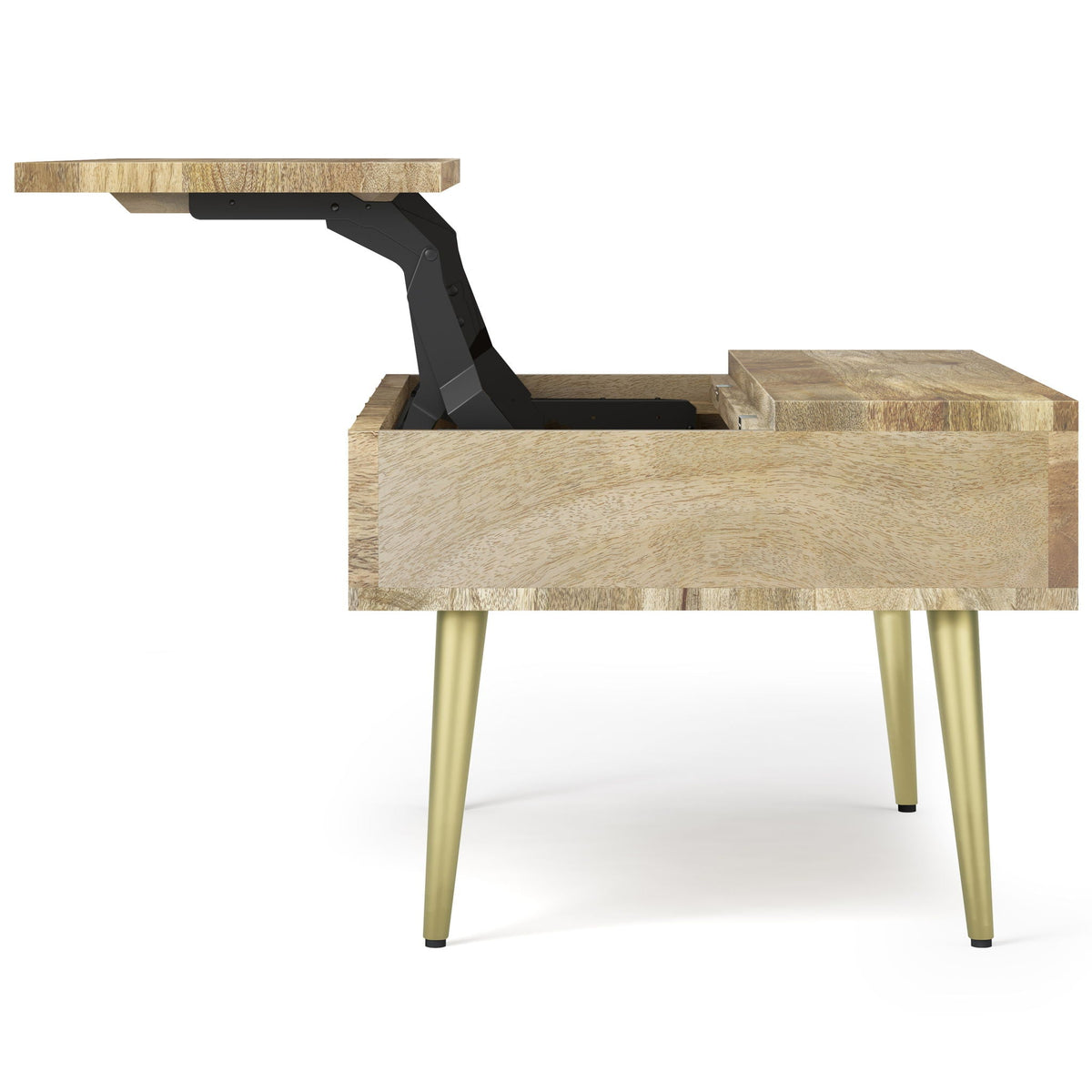Handcrafted Lift Top Coffee Table with Storage - Light Brown