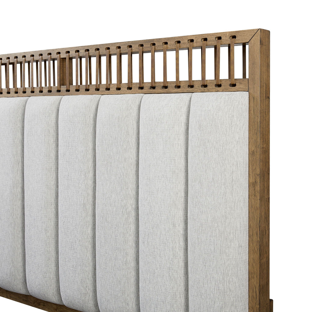 Light Brown Upholstered Panel Bed with Strap Detail - Queen or King