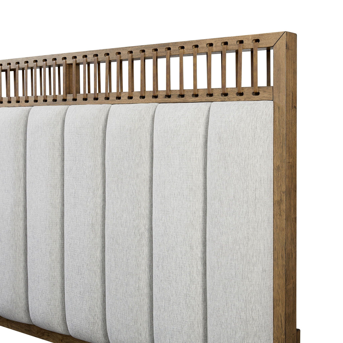 Light Brown Upholstered Panel Bed with Strap Detail - Queen or King