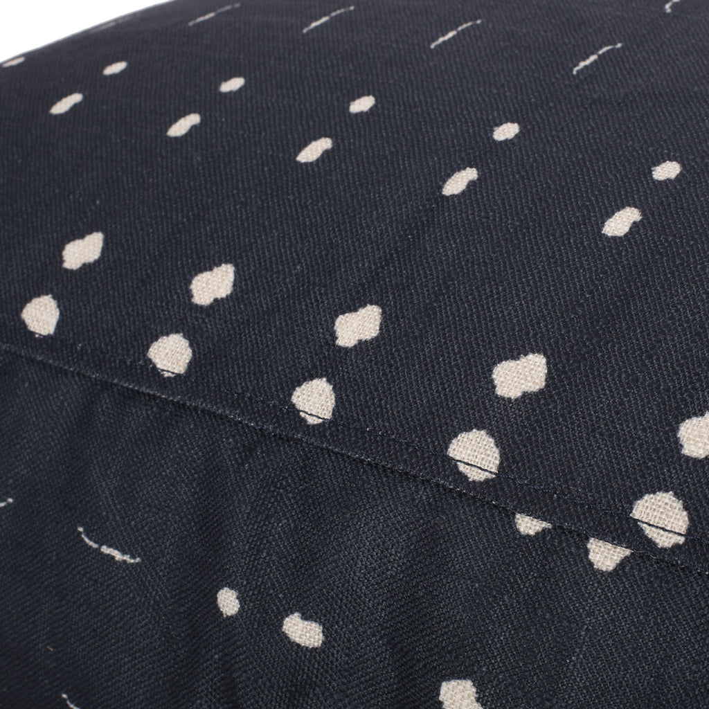 Fabric Square Pouf Ottoman with Polystyrene Beads - Dark Blue / White